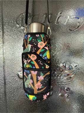 Floral Bottle Carrier Crossbody Bag - Black